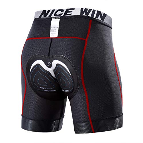 NICEWIN Radunterhose Herren mit Sitzpolster Radlerhose Unterwäsche 4D Gepolsterte Fahrradhose Kurz Atmungsaktive schnelltrocknende stoßfeste Herren Fahrrad Unterhose, M, Rot von NICEWIN