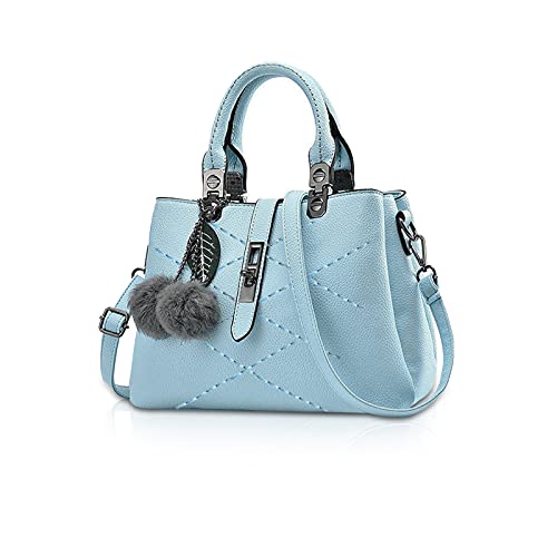 NICOLE & DORIS 2025 Neue Frauen Tasche Damen Leder Handtasche Mode Umhängetasche Mit Pompon abnehmbarem Schultergurt Handtasche Azurblau von NICOLE & DORIS