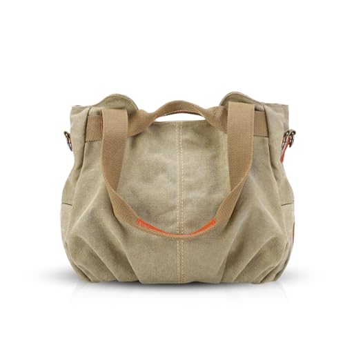 NICOLE & DORIS Canvas Tasche Damen Tragetaschen für Damen Schultertaschen Umhängetasche Leinwand Handtasche Mädchen Khaki von NICOLE & DORIS