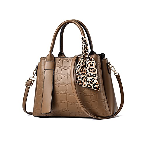 NICOLE & DORIS Damen Handtasche Leder Henkeltasche Tasche Retro Krokodilmuster Designer Schultertasche Frauen Umhängetasche Arbeitstasche Shopper Tote Bag mit Seidentuch Khaki NICOLE & DORIS Damen Handtasche Leder Henkeltasche Tasche Retro Krokodilmuster Designer Schultertasche Frauen Umhängetasche Arbeitstasche Shopper Tote Bag mit Seidentuch Khaki von NICOLE & DORIS