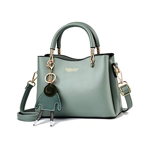 NICOLE & DORIS Damen Handtasche mit großer Kapazität PU Leder Schultertasche Shopper Casual Umhängetasche Designer Tasche mit Anhänger Grün von NICOLE & DORIS