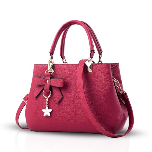 NICOLE & DORIS Damen Handtaschen Designer Tasche Elegante Frauen Umhängetasche PU Leather Shopper Henkeltasche mit Abnehmbar Schulterriemen Rot von NICOLE & DORIS