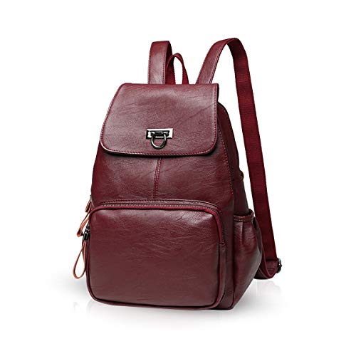 NICOLE & DORIS Damen Lederrucksack Lässiger Damenrucksack für Damen Rucksackbeutel für Damen Weinrot von NICOLE & DORIS