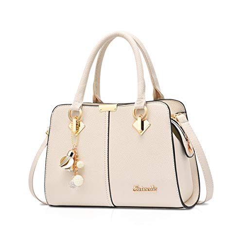 NICOLE & DORIS Damen Handtasche Mittelgross Elegant Handtaschen Mode Umhängetasche Henkeltaschen PU Leder Alltags Schultertasche mit Quasten Anhänger Weiß NICOLE & DORIS Damen Handtasche Mittelgross Elegant Handtaschen Mode Umhängetasche Henkeltaschen PU Leder Alltags Schultertasche mit Quasten Anhänger Weiß von NICOLE & DORIS