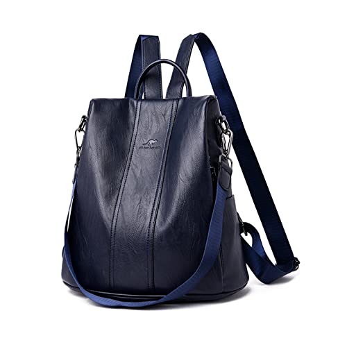 NICOLE & DORIS Damen Rucksäcke Anti Diebstahl Rucksack PU Leder Rucksackhandtaschen Daypack wasserdichte Schulrucksack Multifunktions Schultertasche Travel Rucksack Dunkelblau von NICOLE & DORIS