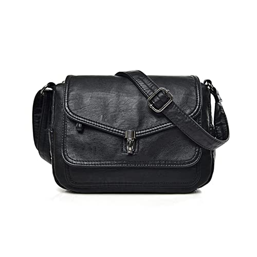 NICOLE & DORIS Damen Umhängetasche Mehreren Taschen Handtaschen Crossbody Retro Schultertasche PU Leder Frauen Satchel Tasche Leichte Messenger Bag Schwarz von NICOLE & DORIS