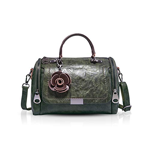 NICOLE & DORIS Damen handtaschen Frauen Retro Tasche PU Leder Schultertasche Vintage Top Griff Klein Blumen Crossbody Umhängetasche für Damen Dunkelgrün von NICOLE & DORIS