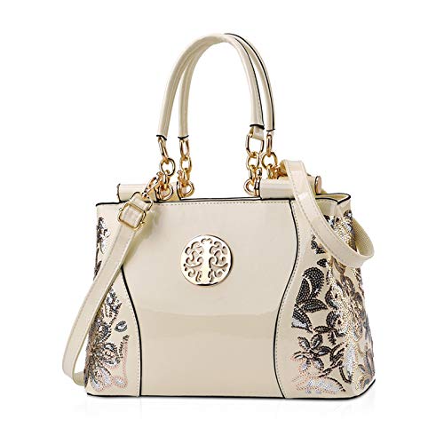 NICOLE & DORIS Lackleder Handtasche Damen Umhängetaschen Elegante Schultertasche frauen shopper großer Kapazität Henkeltasche mit Stickerei Weiß NICOLE & DORIS Lackleder Handtasche Damen Umhängetaschen Elegante Schultertasche frauen shopper großer Kapazität Henkeltasche mit Stickerei Weiß von NICOLE & DORIS