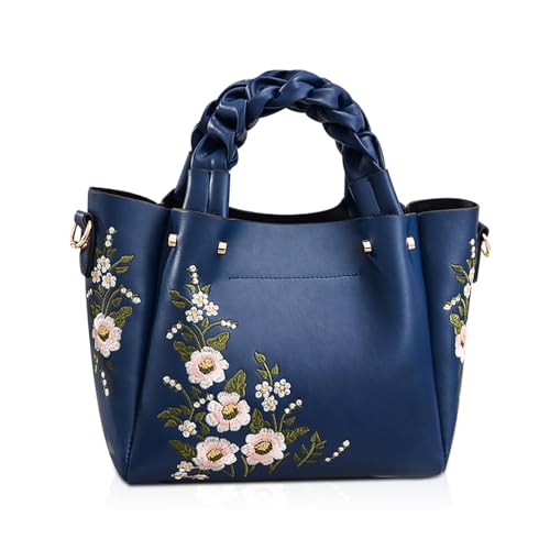 NICOLE & DORIS Elegant Handtasche Damen Shopper Tote PU-Leder Henkeltasche Frauen Schultertasche Bestickte Umhängetasche für Arbeit Schule Shoppin Navy blau NICOLE & DORIS Elegant Handtasche Damen Shopper Tote PU-Leder Henkeltasche Frauen Schultertasche Bestickte Umhängetasche für Arbeit Schule Shoppin Navy blau von NICOLE & DORIS