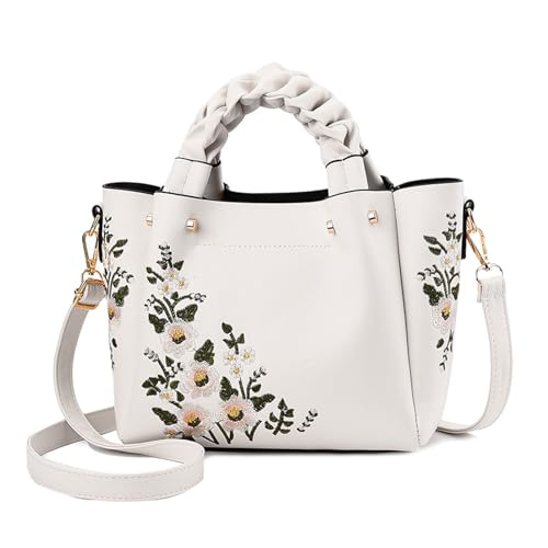 NICOLE & DORIS Elegant Handtasche Damen Shopper Tote PU-Leder Henkeltasche Frauen Schultertasche Bestickte Umhängetasche für Arbeit Schule Shoppin Weiß NICOLE & DORIS Elegant Handtasche Damen Shopper Tote PU-Leder Henkeltasche Frauen Schultertasche Bestickte Umhängetasche für Arbeit Schule Shoppin Weiß von NICOLE & DORIS