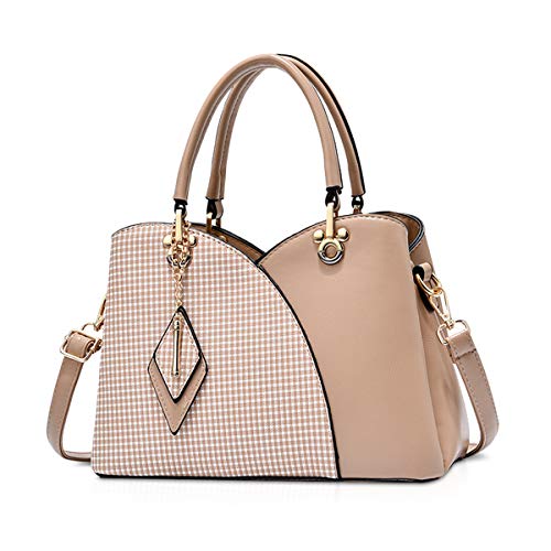 NICOLE & DORIS Elegante Damen Handtasche mit Mehreren Taschen Schultertaschen aus PU-Leder Henkeltaschen Karierte Umhängetasche mit Anhänger Khaki NICOLE & DORIS Elegante Damen Handtasche mit Mehreren Taschen Schultertaschen aus PU-Leder Henkeltaschen Karierte Umhängetasche mit Anhänger Khaki von NICOLE & DORIS