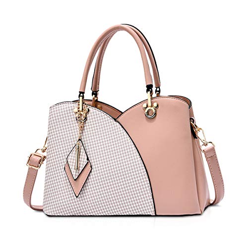 NICOLE & DORIS Elegante Damen Handtasche mit Mehreren Taschen Schultertaschen aus PU-Leder Henkeltaschen Karierte Umhängetasche mit Anhänger Rosa NICOLE & DORIS Elegante Damen Handtasche mit Mehreren Taschen Schultertaschen aus PU-Leder Henkeltaschen Karierte Umhängetasche mit Anhänger Rosa von NICOLE & DORIS