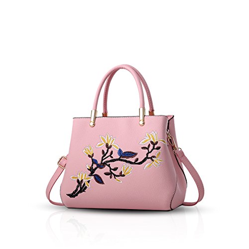NICOLE & DORIS Elegante Damen Handtaschen Frauen Schultertaschen mit Stickerei Blume Umhängetasche PU Leder Tote Henkeltasche Rosa NICOLE & DORIS Elegante Damen Handtaschen Frauen Schultertaschen mit Stickerei Blume Umhängetasche PU Leder Tote Henkeltasche Rosa von NICOLE & DORIS