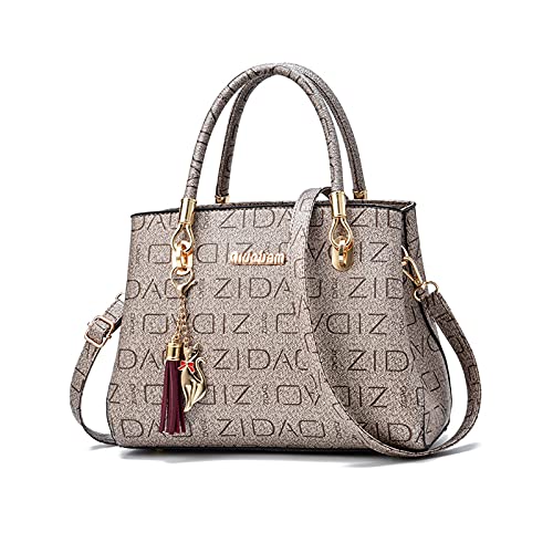 NICOLE & DORIS Elegante Handtasche Mode Schultertaschen Designer Frauen Umhängetasche Shopper Tote Tasche Damen Neue Henkeltasche mit Quaste Anhänger Khaki von NICOLE & DORIS