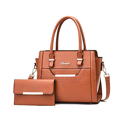 NICOLE & DORIS Groß Damen Tasche Handtasche Damen mit Kartenfächer Fashion Frauen Tasche Damen Leder Handtasche Designer Frauen Umhängetasche 2-Teiliges Set Gelb von NICOLE & DORIS