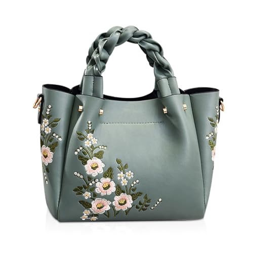 NICOLE & DORIS Elegant Handtasche Damen Shopper Tote PU-Leder Henkeltasche Frauen Schultertasche Bestickte Umhängetasche für Arbeit Schule Shoppin Grün NICOLE & DORIS Elegant Handtasche Damen Shopper Tote PU-Leder Henkeltasche Frauen Schultertasche Bestickte Umhängetasche für Arbeit Schule Shoppin Grün von NICOLE & DORIS