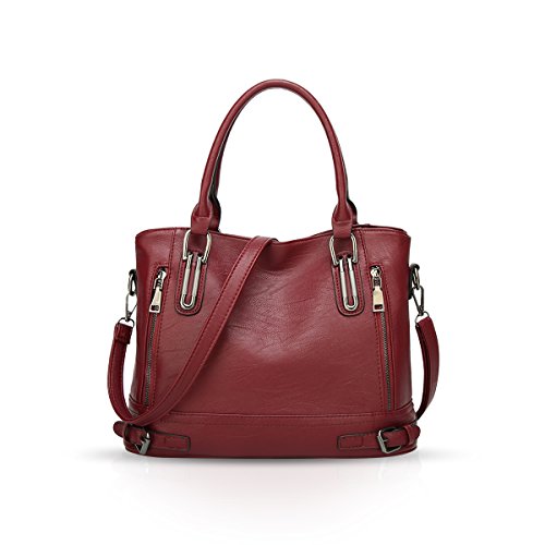 NICOLE & DORIS Handtasche für Damen Schultertasche Henkeltaschen Handtasche Umhängetasche Kunstleder Weinrot von NICOLE & DORIS