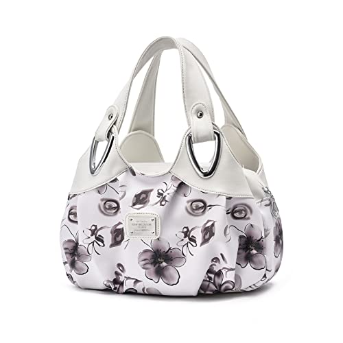 NICOLE & DORIS Handtaschen Damen Designer Tasche Elegante Groß Handtasche Modern Shopper Tote Bag Damentasche mit Blumenmuster Weißer Griff/graue Blume NICOLE & DORIS Handtaschen Damen Designer Tasche Elegante Groß Handtasche Modern Shopper Tote Bag Damentasche mit Blumenmuster Weißer Griff/graue Blume von NICOLE & DORIS