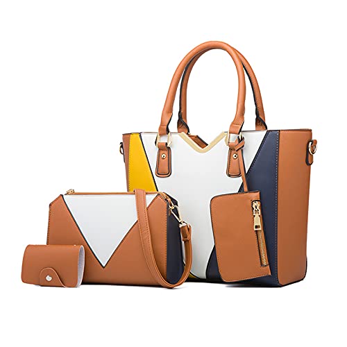 NICOLE & DORIS Handtaschen Damen Groß Frauen Tasche Elegante Schultertaschen V-förmiger Farbblock Tote Bag 4-teiliges Set Braun von NICOLE & DORIS