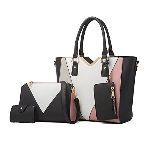 NICOLE & DORIS Handtaschen Damen Groß Frauen Tasche Elegante Schultertaschen V-förmiger Farbblock Tote Bag 4-teiliges Set Schwarz von NICOLE & DORIS