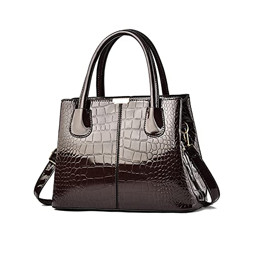 NICOLE & DORIS Handtaschen Damen Mode Krokoprägung Henkeltasche Lackleder Handtasche Shopper Umhängetaschen Damentasche mit Reißverschluss Braun NICOLE & DORIS Handtaschen Damen Mode Krokoprägung Henkeltasche Lackleder Handtasche Shopper Umhängetaschen Damentasche mit Reißverschluss Braun von NICOLE & DORIS
