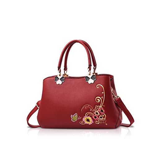NICOLE&DORIS Handtaschen Damen Mode Schultertasche Geldbörse Retro Umhängetasche Frau Tote Stickerei Wein rote Blume NICOLE&DORIS Handtaschen Damen Mode Schultertasche Geldbörse Retro Umhängetasche Frau Tote Stickerei Wein rote Blume von NICOLE & DORIS