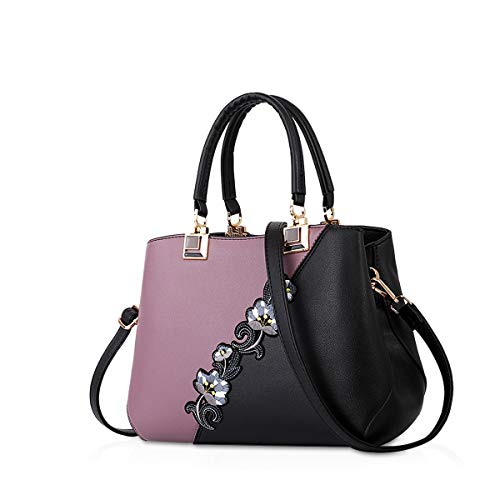 NICOLE & DORIS Handtaschen Damen modische Damenhandtaschen taschen Damen Umhängetaschen mit Blumenmuster Spleiß Farbe Lila von NICOLE & DORIS