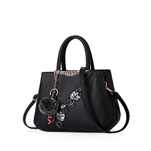 NICOLE & DORIS Handtaschen Damen modische Damenhandtaschen taschen Damen Umhängetaschen mit Blumenmuster Spleiß Farbe Schwarz von NICOLE & DORIS