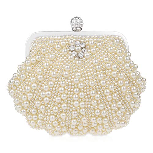 NICOLE&DORIS Imitat Perle der Frauen Bördelte Harte Fallkupplungstasche,Hochzeit Handtasche Abschlussball Beutel Geldbeutel des Dameabends Beige NICOLE&DORIS Imitat Perle der Frauen Bördelte Harte Fallkupplungstasche,Hochzeit Handtasche Abschlussball Beutel Geldbeutel des Dameabends Beige von NICOLE & DORIS