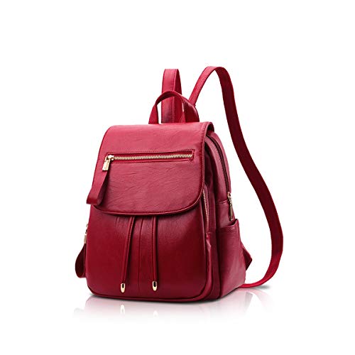 NICOLE&DORIS Mode Frauen Rucksack Mini Rucksack Kunstleder Leder Damen Rucksack Umhängetasche Geldbörsen Mädchen Rucksack Weinrot von NICOLE & DORIS