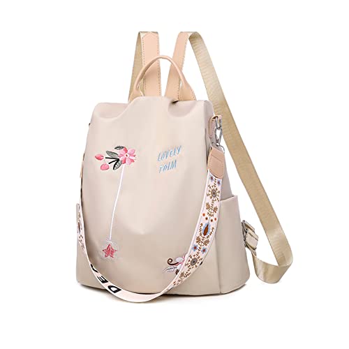 NICOLE & DORIS Mode Rucksack Damen Anti Diebstahl Rucksack Frauen Rucksack Schulrucksack Reise Damenrucksäcke Cityrucksack Rucksackhandtaschen mit Stickerei Blume Khaki von NICOLE & DORIS