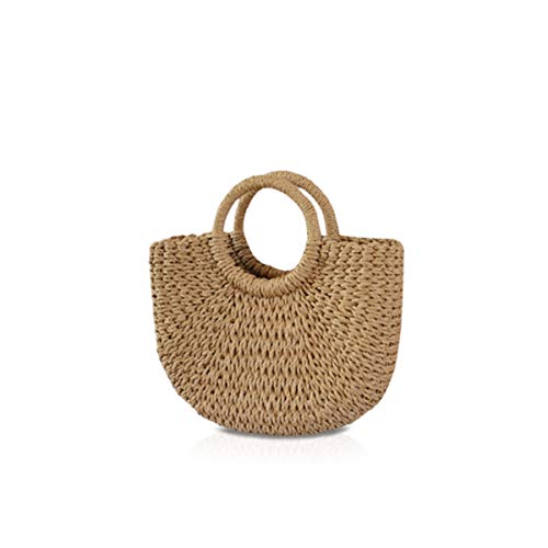 NICOLE&DORIS Neue Frauen Handtasche Stroh Tasche Griff Tasche Sommer Strandtasche Rattan Woven Handtasche für die Dame Khaki NICOLE&DORIS Neue Frauen Handtasche Stroh Tasche Griff Tasche Sommer Strandtasche Rattan Woven Handtasche für die Dame Khaki von NICOLE & DORIS