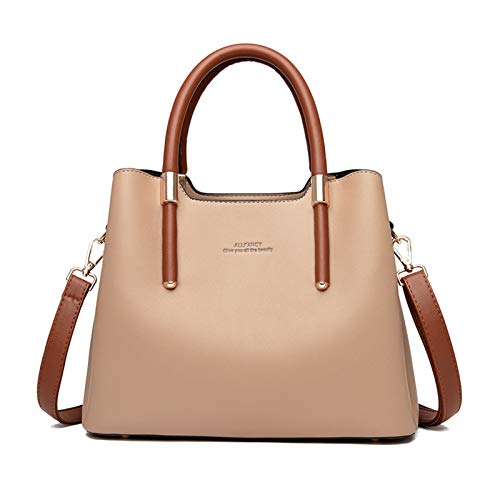 NICOLE & DORIS Reißverschluss Handtasche Damen Schultertasche Shopper PU Leder Umhängetasche Elegant Henkeltasche Designer Taschen Khaki von NICOLE & DORIS