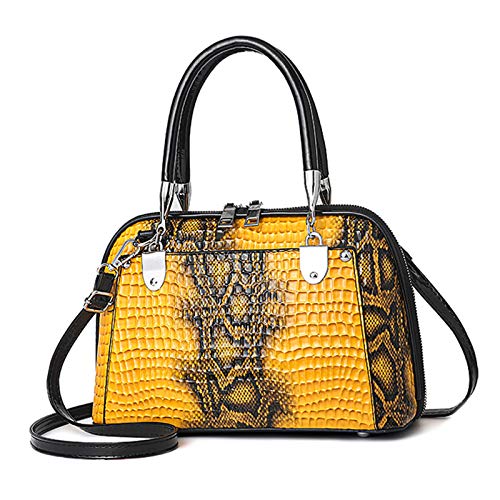 NICOLE & DORIS Retro Handtasche für Frauen Schultertaschen Klassische Krokodil Umhängetasche PU Leder Henkeltasche Shopper Tasche Gelb von NICOLE & DORIS