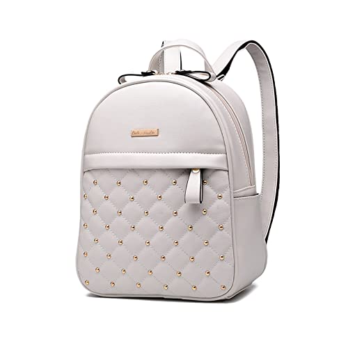 NICOLE & DORIS Rucksack Damen Leder Rucksäcke Kleine Casual Daypack Modern Damenrucksack wasserdichte Schulrucksack für Mädchen Reise Tagesrucksack mit Nieten Weiß NICOLE & DORIS Rucksack Damen Leder Rucksäcke Kleine Casual Daypack Modern Damenrucksack wasserdichte Schulrucksack für Mädchen Reise Tagesrucksack mit Nieten Weiß von NICOLE & DORIS