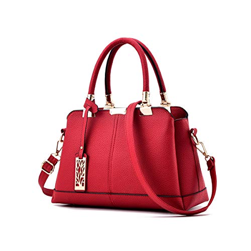 NICOLE & DORIS Damen Handtaschen Elegante Damen Tasche Designe Frauen Umhängetasche PU Weiche Ledertasche Tote Bag Mit Anhänger Rot von NICOLE & DORIS