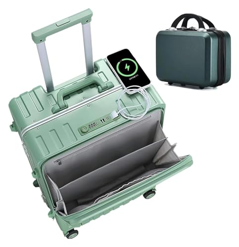 NICRX Koffer Handgepäck-Koffer mit Rollen, mit USB-Ladeanschluss, sicherem TSA-Schloss und Wasserflaschenhalter, Hartgepäck-Koffer Reisekoffer(Green,22inch) von NICRX