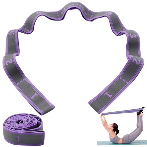 NIDONE Yoga-Gurt 45 Zoll 9 elastische Dualschicht nummeriert Unisex Stretchband Polyester Baumwollgeruchsfreies Yoga-Zubehör für 141-160 cm Höhe, Lila, Yoga-Gurt von NIDONE