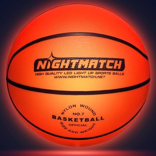 NIGHTMATCH Wasserdicht LED Leuchtbasketball - Offizielle Größe 7 - Komplettset - 2 Sensor aktivierte LED's für Spaß im Dunkeln - Für Klein & Groß - Leuchtender Basketball NIGHTMATCH Wasserdicht LED Leuchtbasketball - Offizielle Größe 7 - Komplettset - 2 Sensor aktivierte LED's für Spaß im Dunkeln - Für Klein & Groß - Leuchtender Basketball von NIGHTMATCH