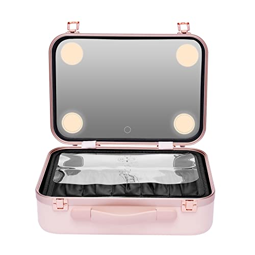 Kosmetikkoffer, Schminkkoffer Kosmetiktasche mit 3-Farben-LED und Spiegel, 2000mAh Professionelle Makeup Organizer Make up Koffer Nagelkoffer Friseurkoffer Beauty Case von NIGORIY