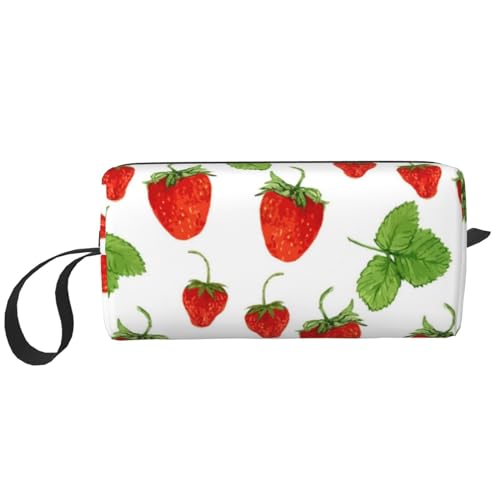 Erdbeerpflanzen-Frucht-Weißdruck, Make-up-Tasche, Kosmetiktasche, tragbare Reise-Kulturtasche, Make-up-Tasche, Organizer von NIHAPUDW