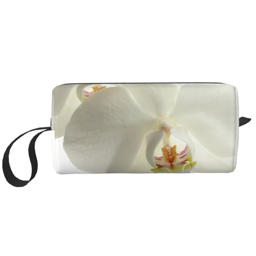 Florale weiße Blumen-Orchidee, trendig, Make-up-Tasche, Kosmetiktasche, tragbare Reise-Kulturtasche, Make-up-Tasche, Organizer von NIHAPUDW