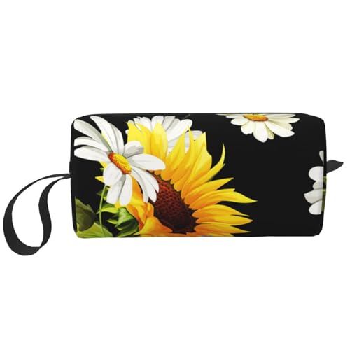 Sonnenblumen Kamille Bedruckt, Make-up-Tasche, Kosmetiktasche, tragbare Reise-Kulturtasche, Make-up-Tasche, Organizer von NIHAPUDW