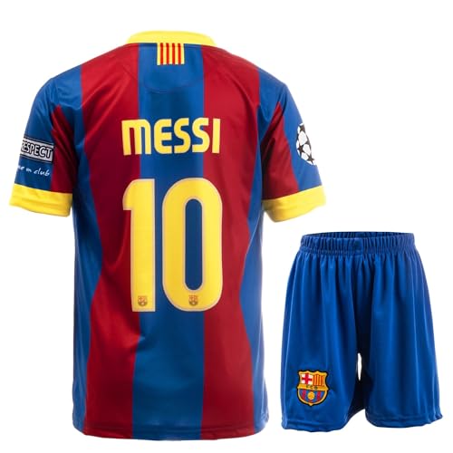 NIHMEX Barcelona Legende Messi #10 Retro Seltenes Fußball Kinder Trikot Shorts Set Jugendgrößen (Messi Blau, 128) von NIHMEX