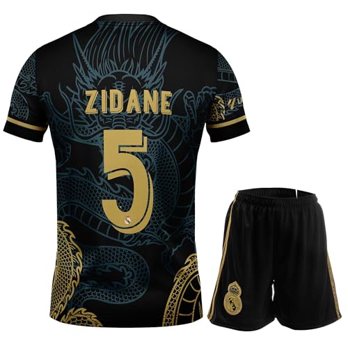 NIHMEX Madrid Legende Zidane #5 Retro Black Dragon Limitierte Sonderedition Seltenes Fußball Kinder Trikot Shorts Set Jugendgrößen (Schwarz,128) von NIHMEX
