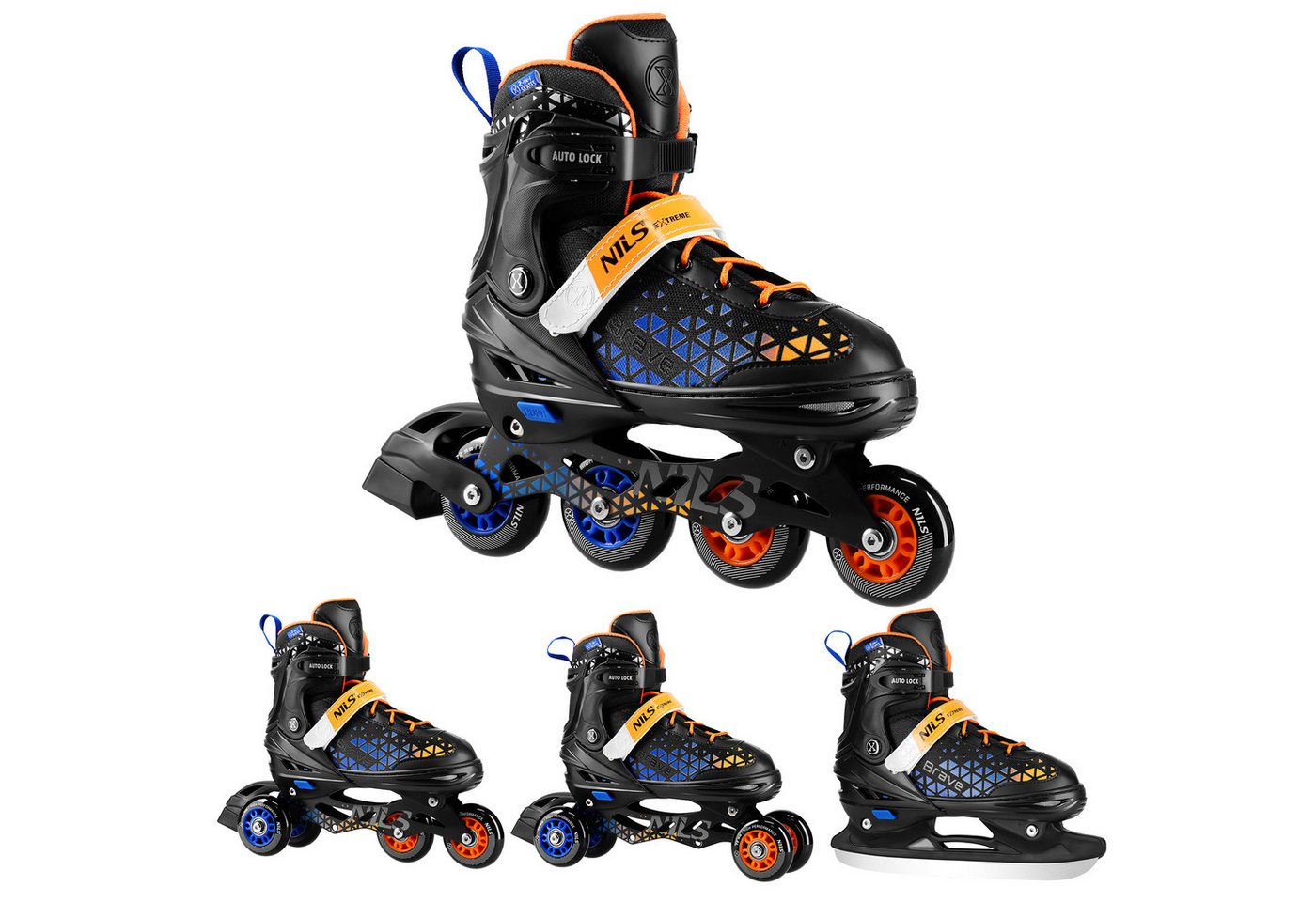 NILS EXTREME Inlineskates 2-IN-1 Inliner Schlittschuhe Rollschuhe wechselbare Kufen, Verstellbare Größe & verstellbare Rollen von NILS EXTREME