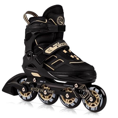 Nils Extreme Inliner für Erwachsene und Kinder - Inline Skates Mädchen und Jungen - ABEC9 Kugellager – Inliner Damen und Herren - Rollerskates Größenverstellbar 35-38 - Schwarz Beige - NA14174 von NILS