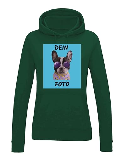 NIMAMA Damen Hoodie Bedrucken Lassen - Mit Wunschfoto personalisiert - Kapuzenpullover als Geschenk für Damen selbst gestalten - Flaschengrün XL von NIMAMA