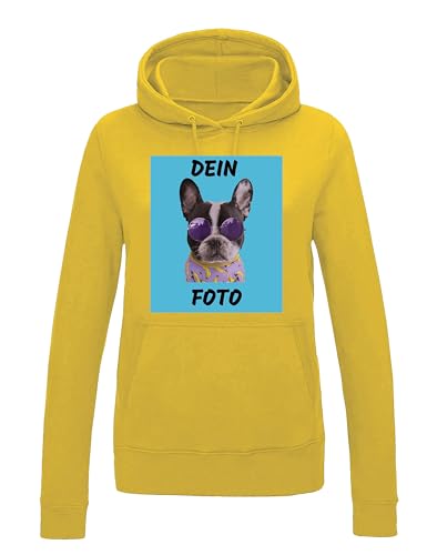 NIMAMA Damen Hoodie Bedrucken Lassen - Mit Wunschfoto personalisiert - Kapuzenpullover als Geschenk für Damen selbst gestalten - Gelb S von NIMAMA