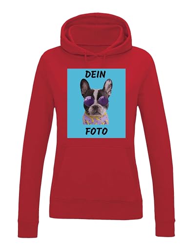 NIMAMA Damen Hoodie Bedrucken Lassen - Mit Wunschfoto personalisiert - Kapuzenpullover als Geschenk für Damen selbst gestalten - Rot L von NIMAMA